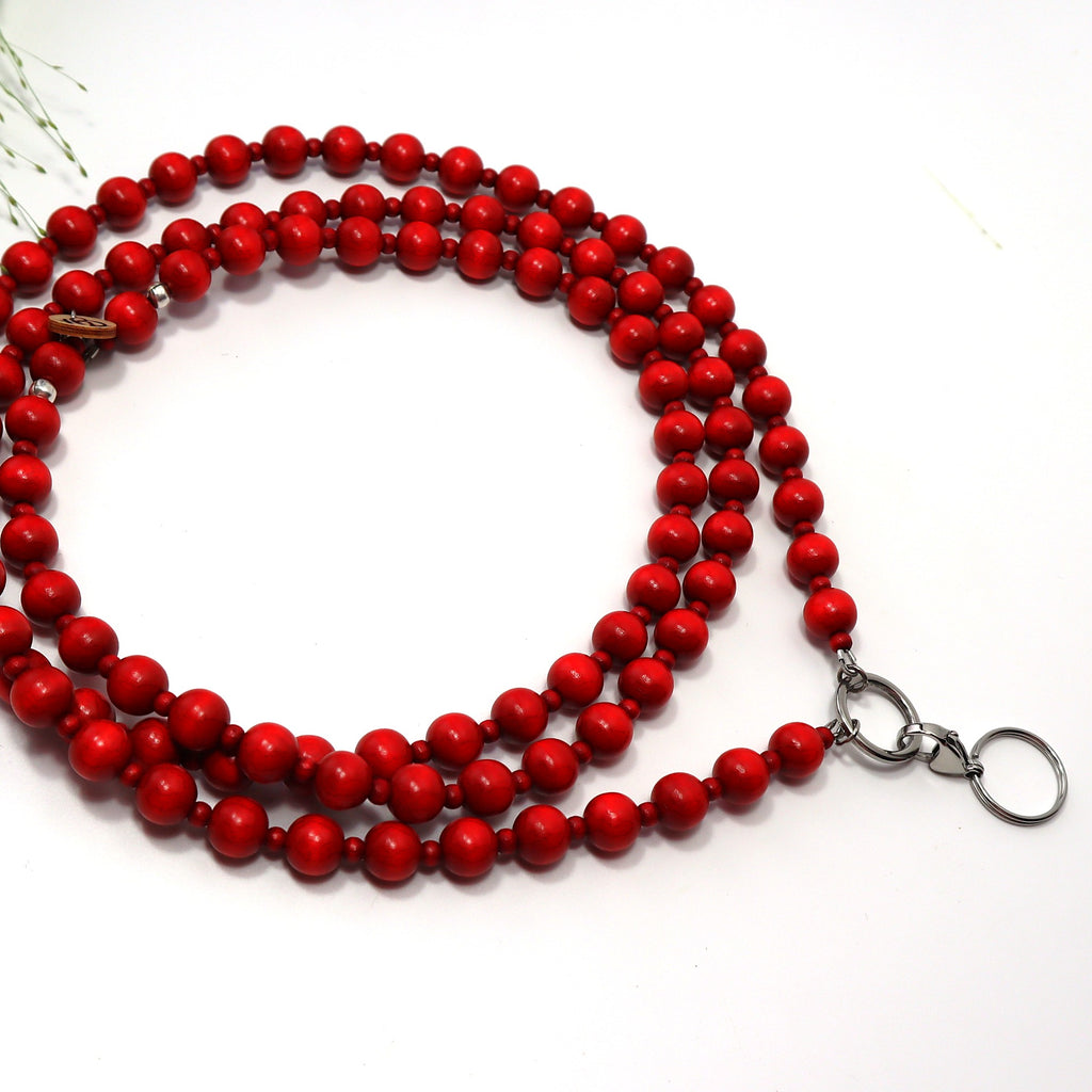 Pitkä avainnauha Mansikka – crossbody-avainkaulanauha puuhelmistä