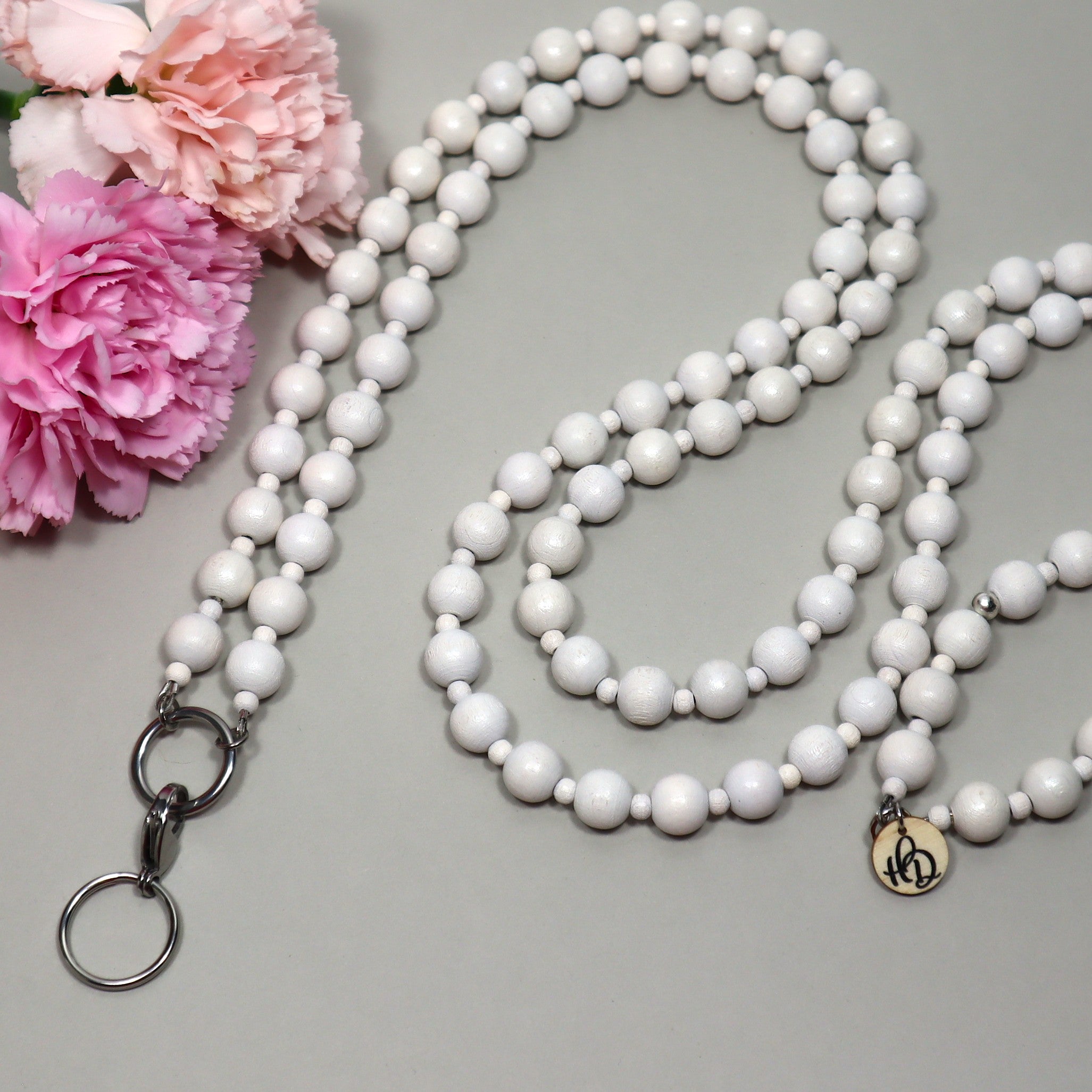 Pitkä Vanilja-avainnauha – crossbody-avainkaulanauha puuhelmistä