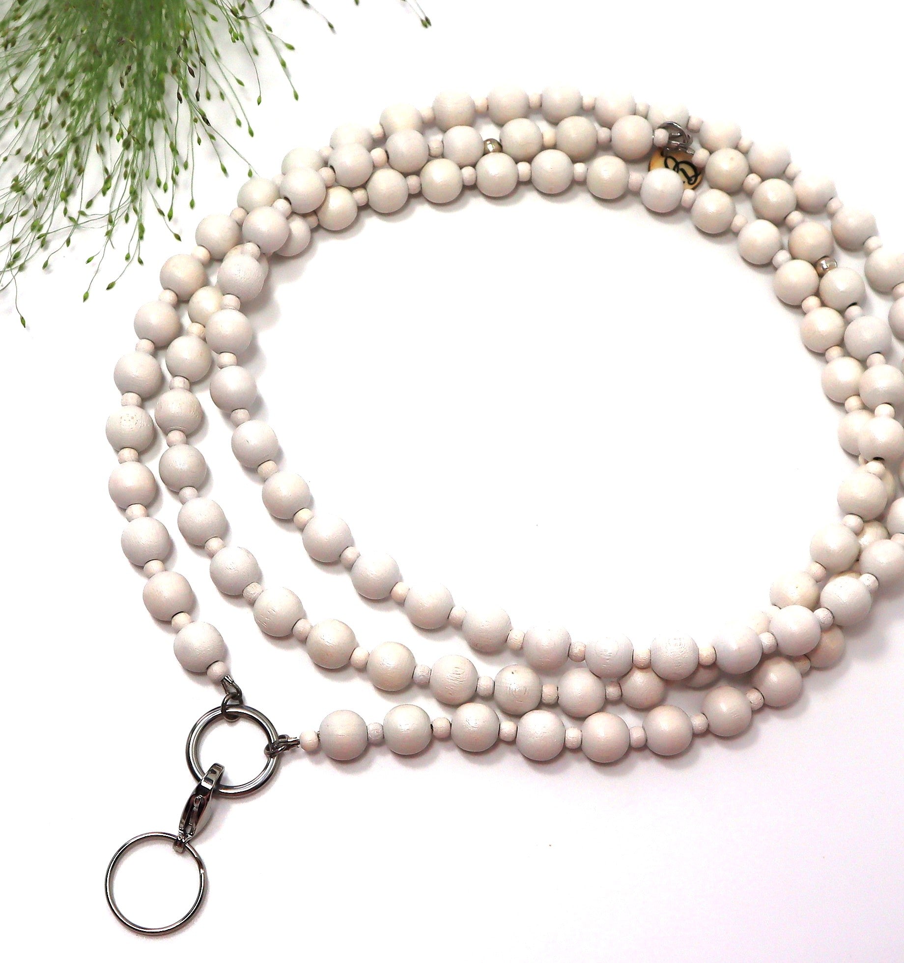 Vanilja-avainnauha puuhelmistä – ekologinen crossbody-avainkaulanauha