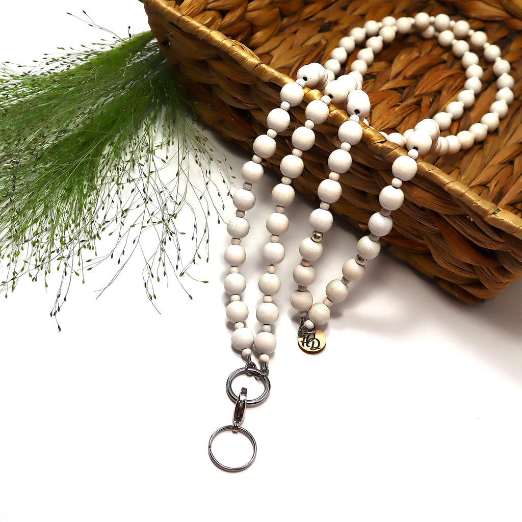 Pitkä avainnauha Vanilja –  crossbody-avainkaulanauha puuhelmistä